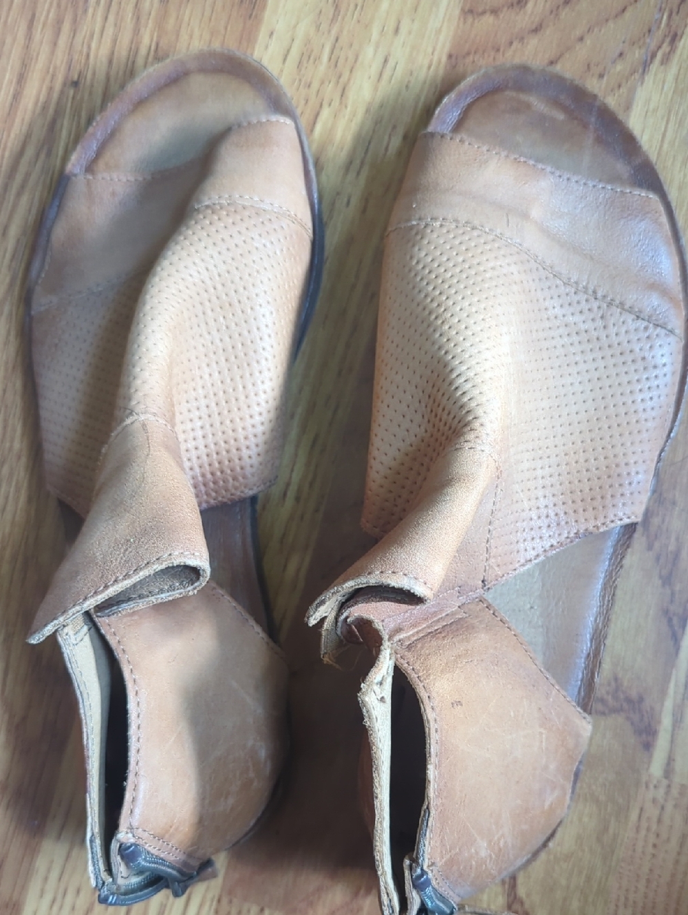 Miz Mooz Tan Perforated Leather Open-Toe Sandals